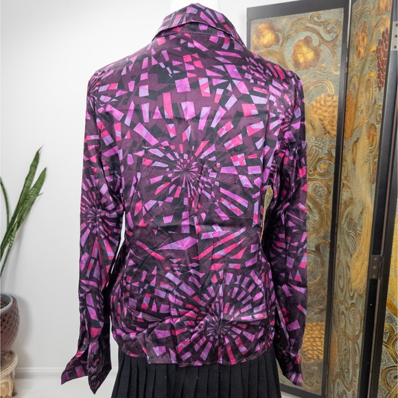 Y2K Purple Abstract Silk Button Down Blouse Womens Anne Klein - Picture 3 of 8